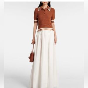 NWT Tory Burch Cotton pointelle polo shirt in brown